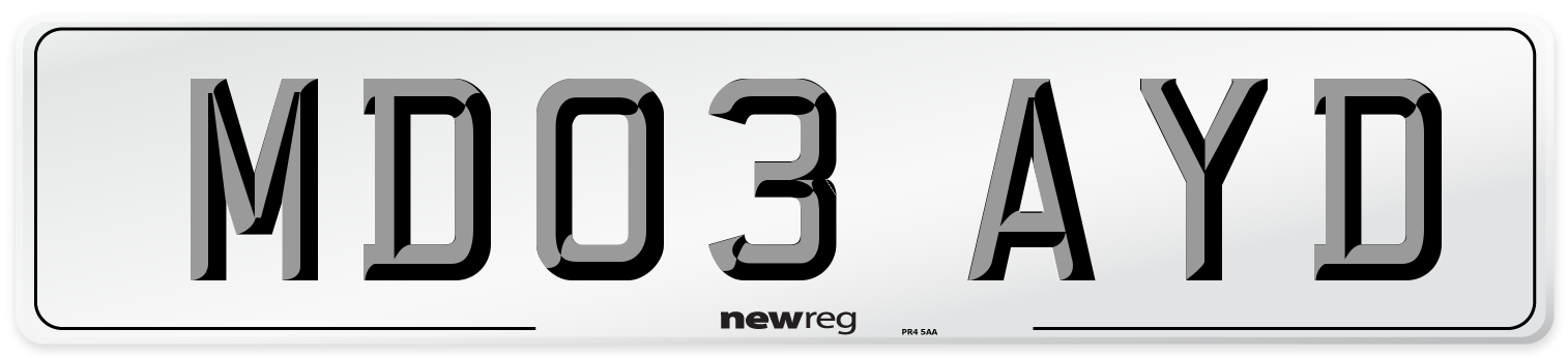 MD03 AYD Number Plate from New Reg